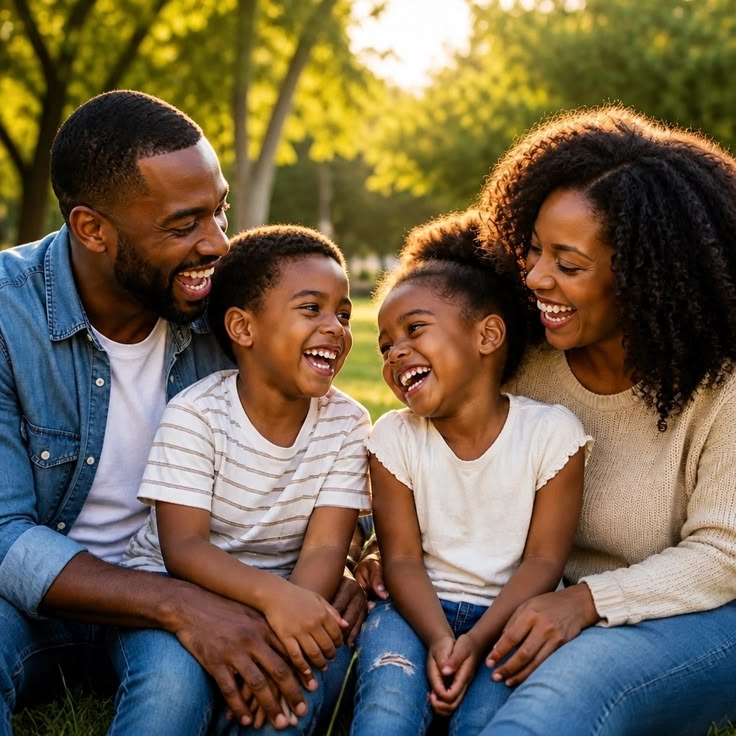 Família a rir no parque